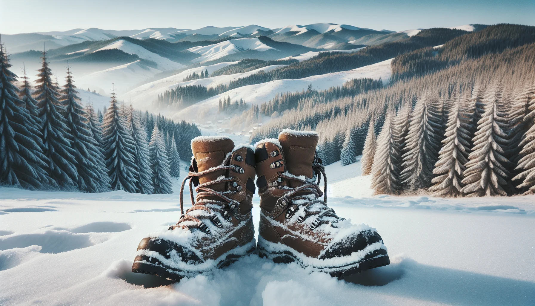 winter hiking boots in the snow